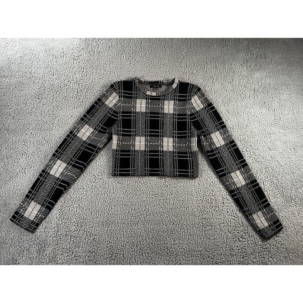 Love Tree Sweater Women Large Cropped Tartan Plaid Long Sleeve y2k Academia